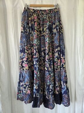 Vintage | Navy Floral Patchwork Maxi Skirt
